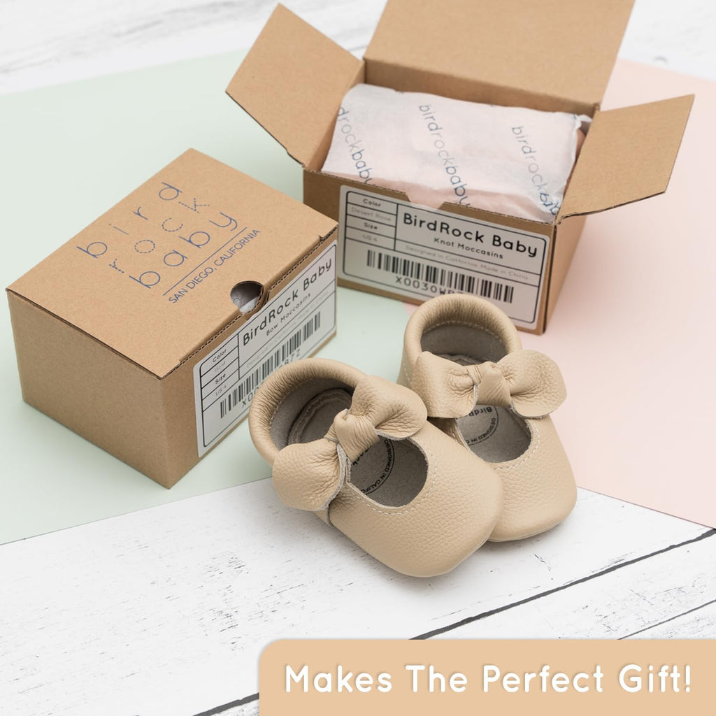 Bow and Knot Moccasins - Genuine Leather Baby Girl Shoes