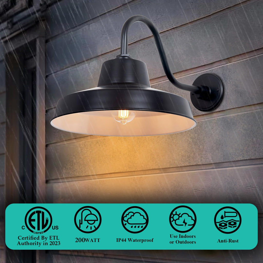 14 Inch Outdoor Gooseneck Barn Light Fixture with 14 in. Long Extension Arm, Wall Sconce Farmhouse, Vintage, Antique