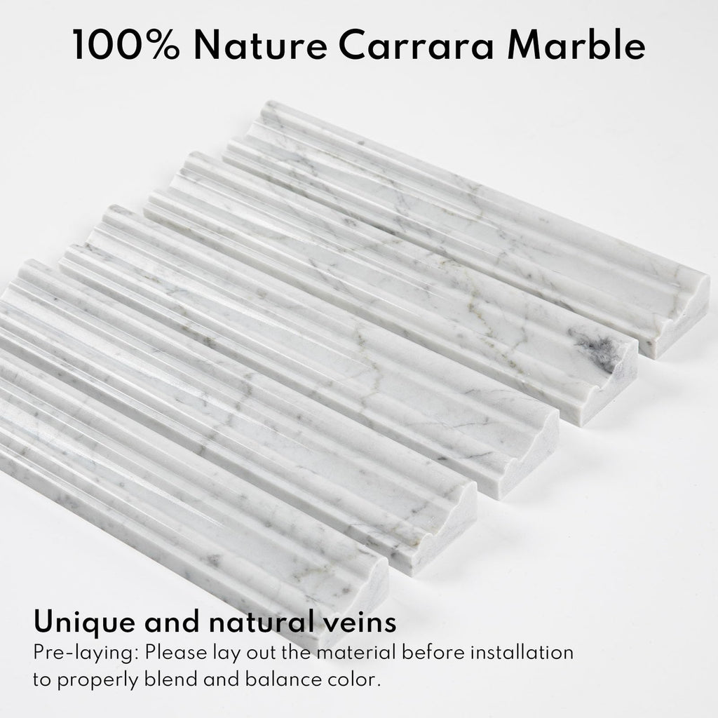 10 PCS Carrara Marble Chair Rail Trim Molding, Carrara White Marble Trim Tile