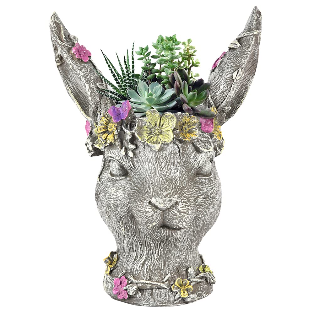 Bobby Rabbit Head Planter - Resin & 14.6 Inches Tall Garden Pot