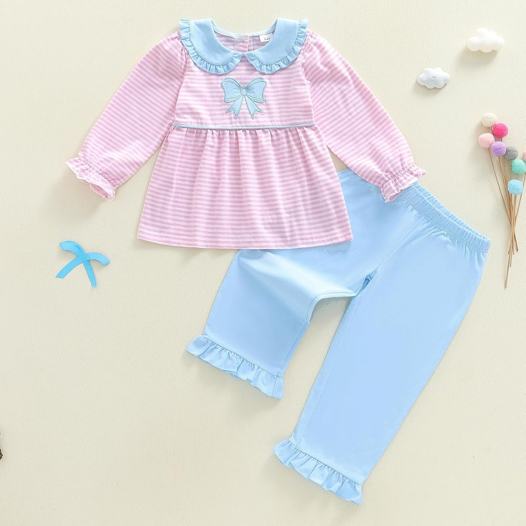 Little Toddler Baby Girl Clothes Peter Pan Collar Shirt Ruffle Long Sleeve Top Sweatshirt Pants 2Pcs Set