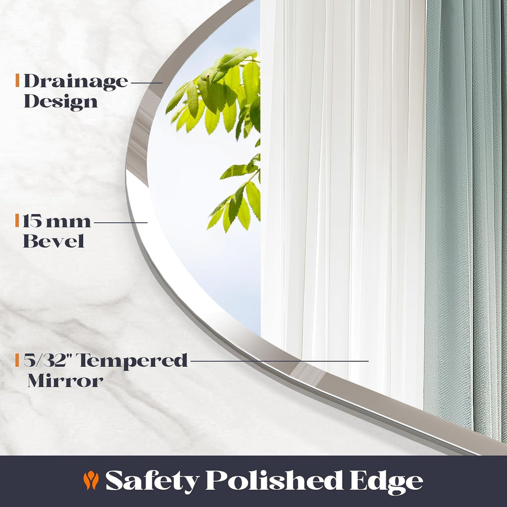 Frameless Bathroom Mirror, 22" x 30" Arched Vanity Mirror for Wall Beveled, Arch Wall Mounted Mirrors, Over Sink