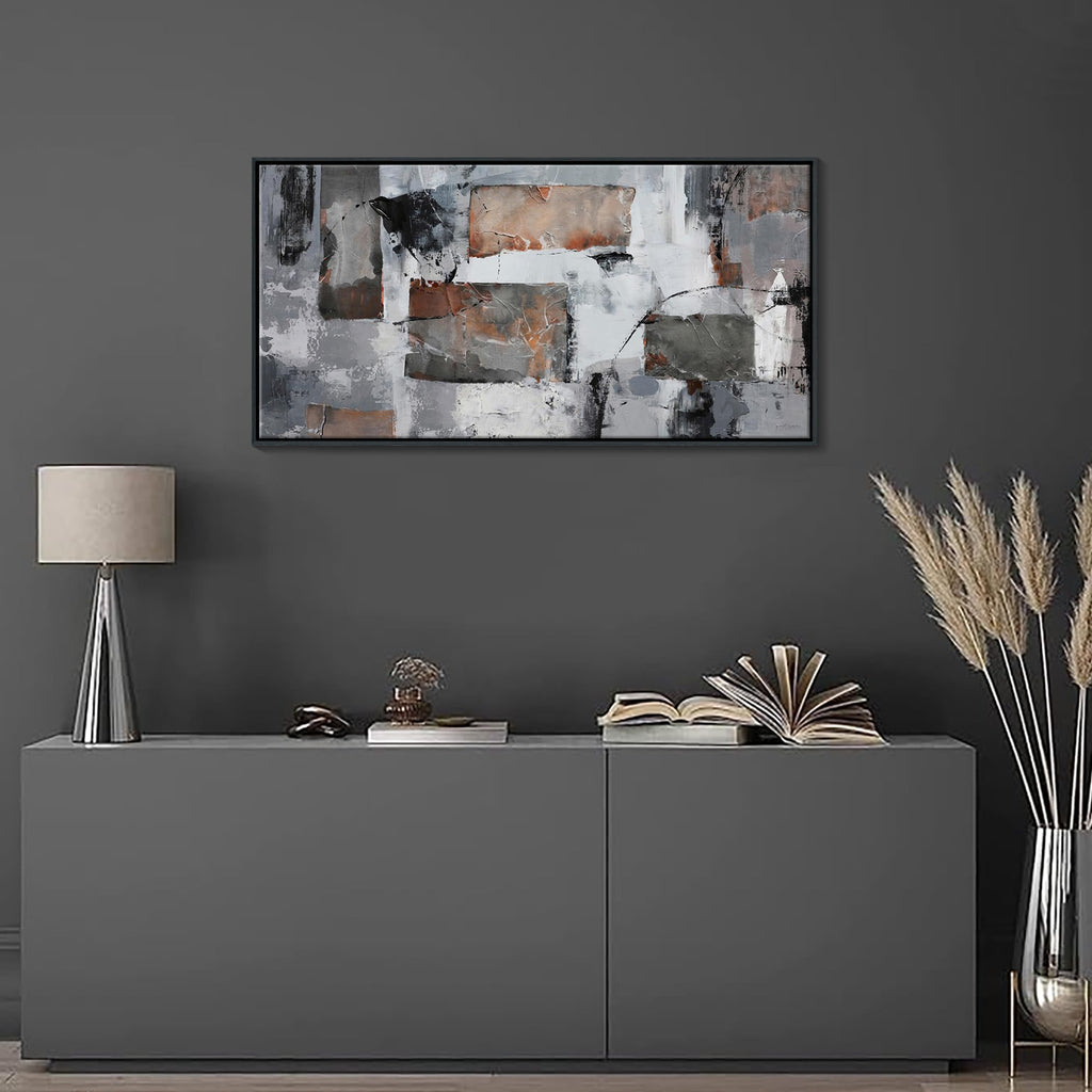 Large Abstract Wall Art - Gray and Black Modern Canvas Wall artwork, Framed Room Wall Decor, and Office, Aesthetic