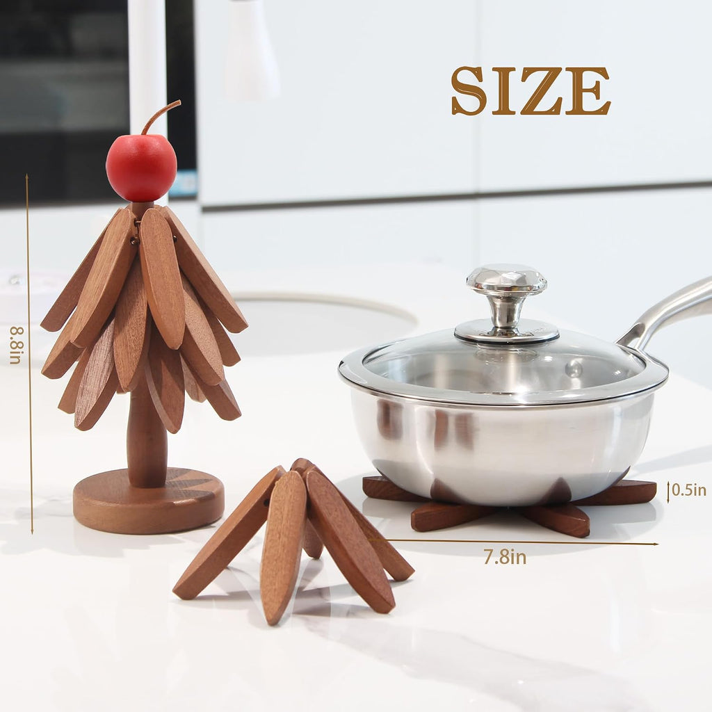Tree Trivets for Hot Dishes, Artisanal Wooden Coasters Trivets Set - Set of 4
