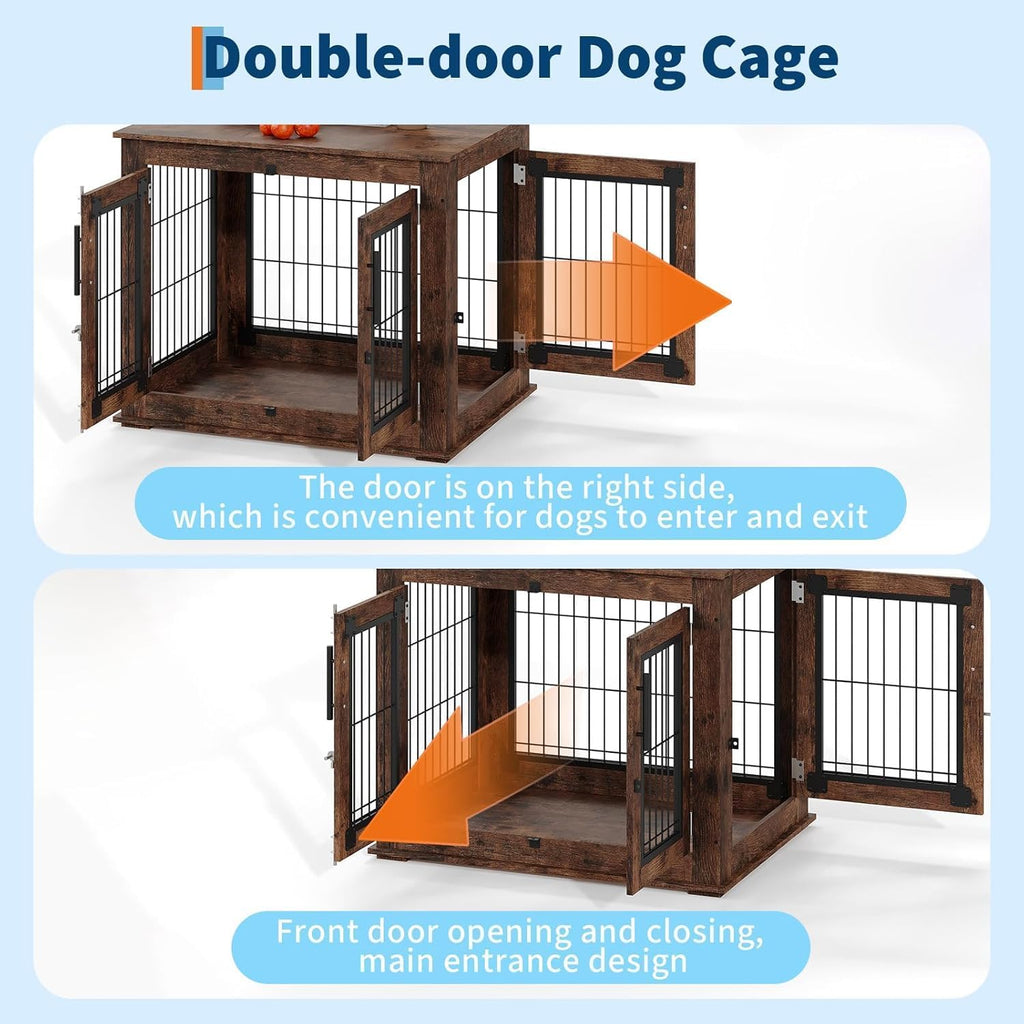 31" Inch Dog Crate Furniture, Small to Medium Pet Cage with Double Doors, Chew-Resistant Wooden Indoor Dog House
