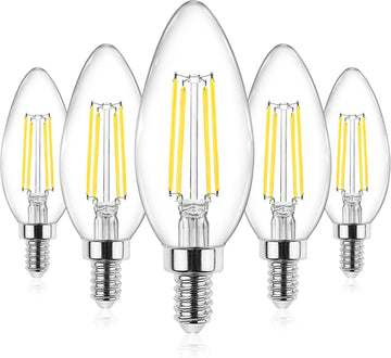 E12 Candelabra LED Light Bulbs 60 Watt Equivalent, Daylight White 5000K, Non-Dimmable, 550 Lumen, Clear LED Filament