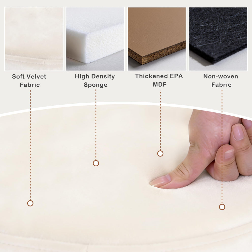 Small Ottoman with Storage, Folding Round Ottoman with Gold Trim, Velvet Storage Stool, Foot Stool with Soft Padded, Foot