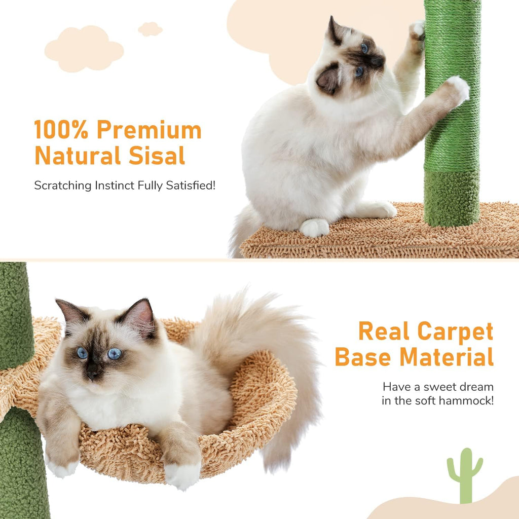 Cactus Floor-to-Ceiling Cat Tree 5-Tier Cat Tower with Hammock
