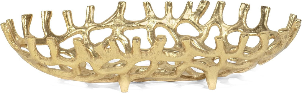 14" x 3" Large Decorative Oval Aluminum Golden Branch Reef Centerpiece Tray