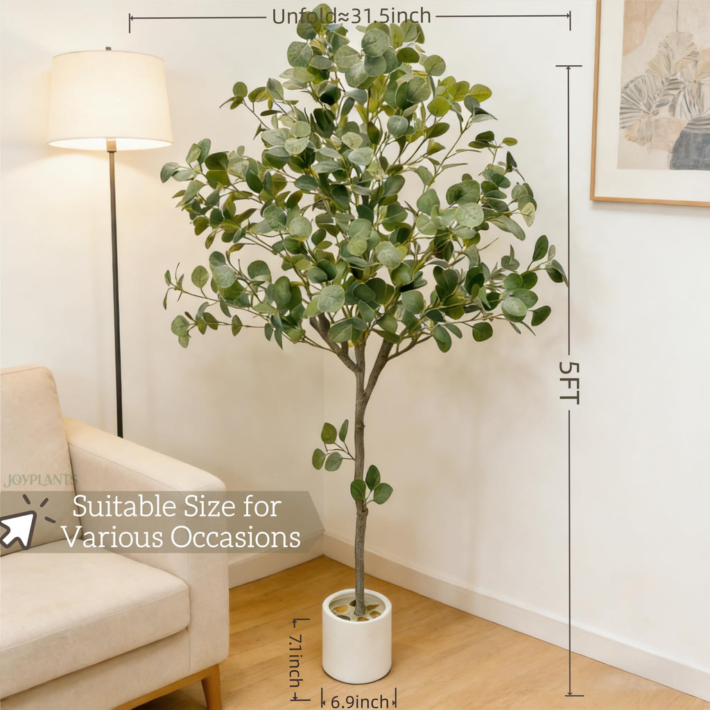 5FT Fake Eucalyptus Plant, Silk Artificial Tree with White Pot