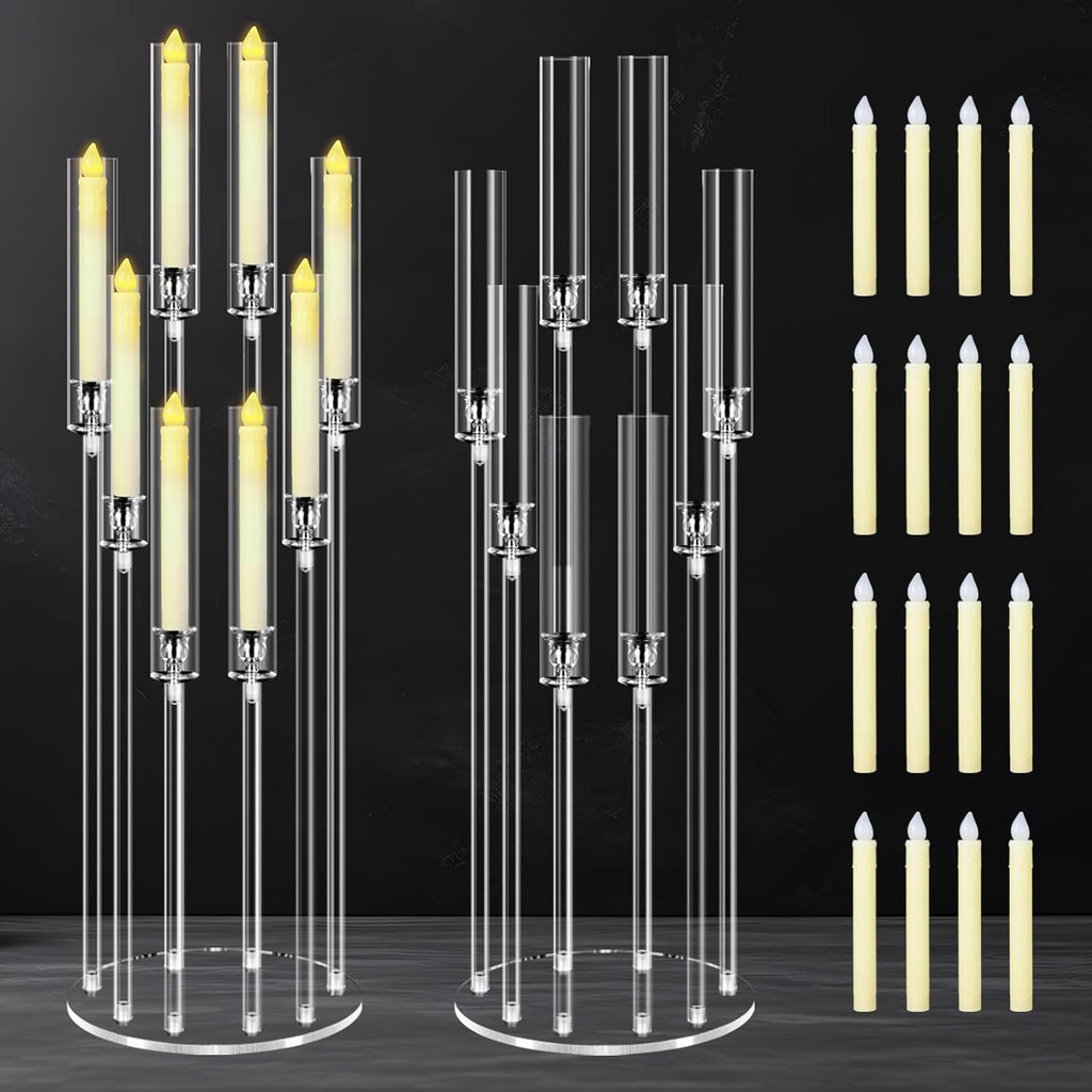 2 Sets 8 Arms Acrylic Candelabra Centerpieces for Tables Decortion,Clear Candle Holdercor,Candlesticks Holder with 16