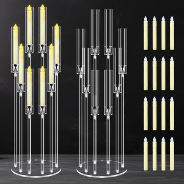 2 Sets 8 Arms Acrylic Candelabra Centerpieces for Tables Decortion,Clear Candle Holdercor,Candlesticks Holder with 16