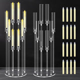 2 Sets 8 Arms Acrylic Candelabra Centerpieces for Tables Decortion,Clear Candle Holdercor,Candlesticks Holder with 16