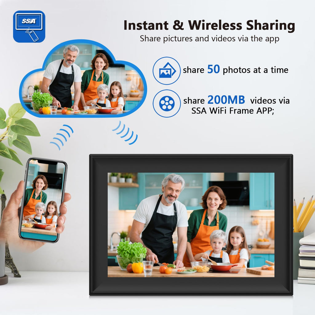 WiFiFRAME Digital Picture Frame 10.1 inch WiFi Smart Photo Frame, 1280 * 800 IPS Touchscreen Auto-Rotate, Built in