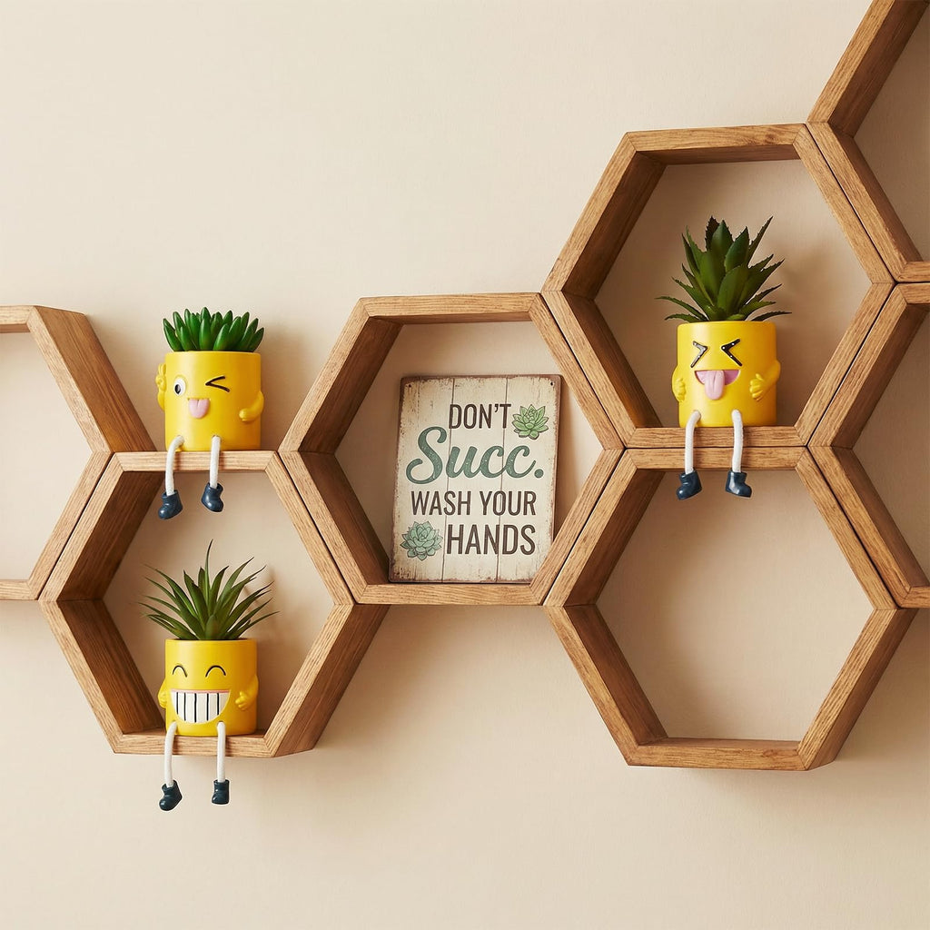 3Pcs Cute Fake Plants Small Potted Succulents with Yellow Pot, Creative Artificial Succulent Plants in Hanging Leg
