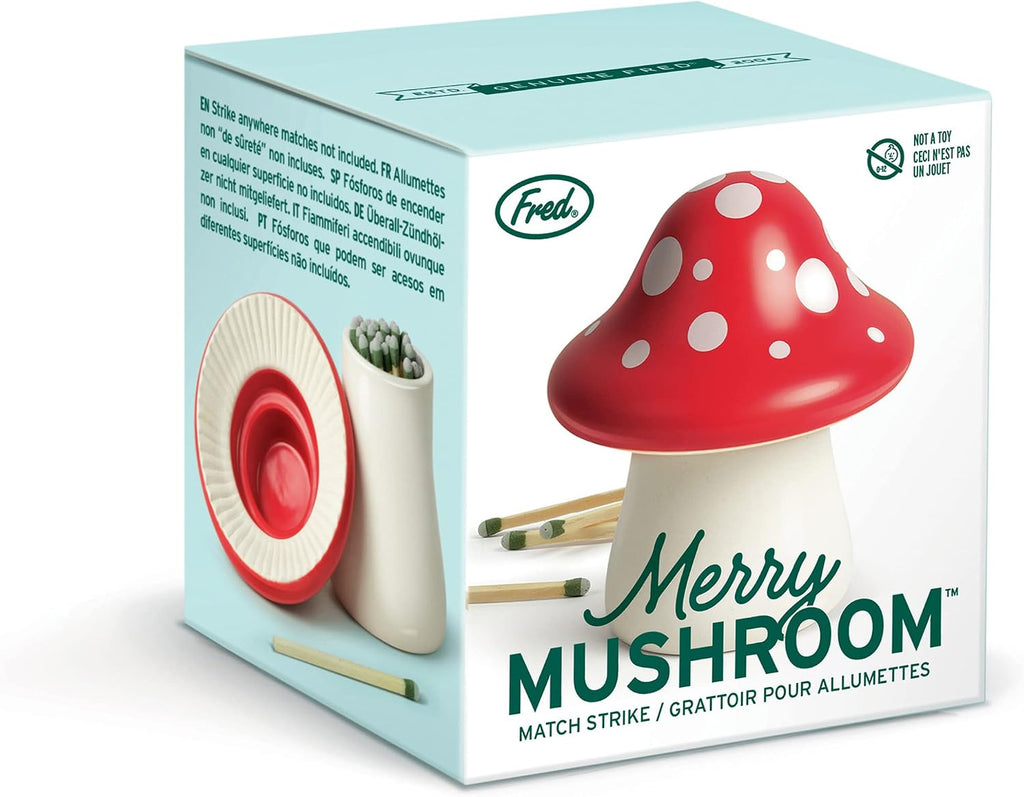 Genuine Fred Merry Mushroom, Decorative Ceramic Match Striker and Storage