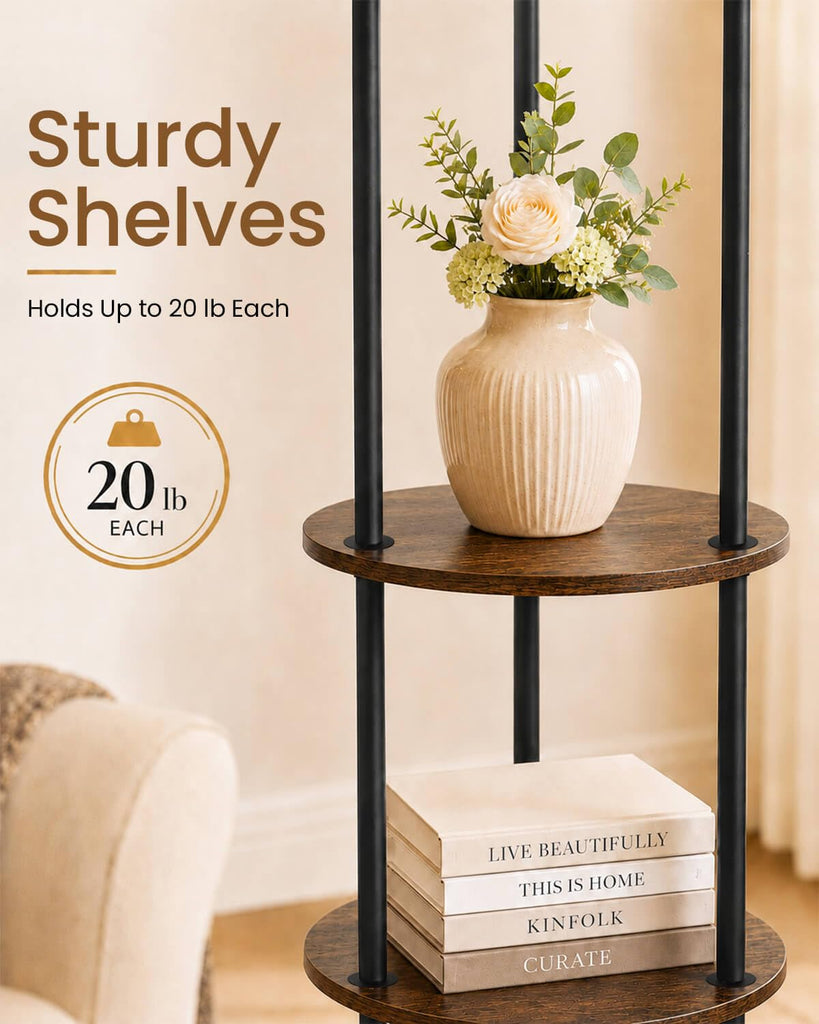 71" Floor Lamp with Shelves, 3-Tier Standing Light, Black and Beige