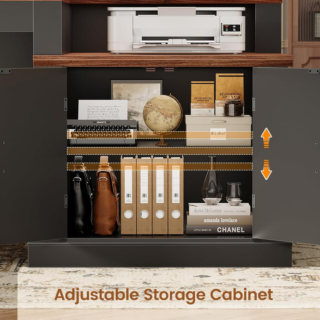 Farmhouse 70.9" Executive Desk, Home Office Desk with File Drawers and Storage Cabinet