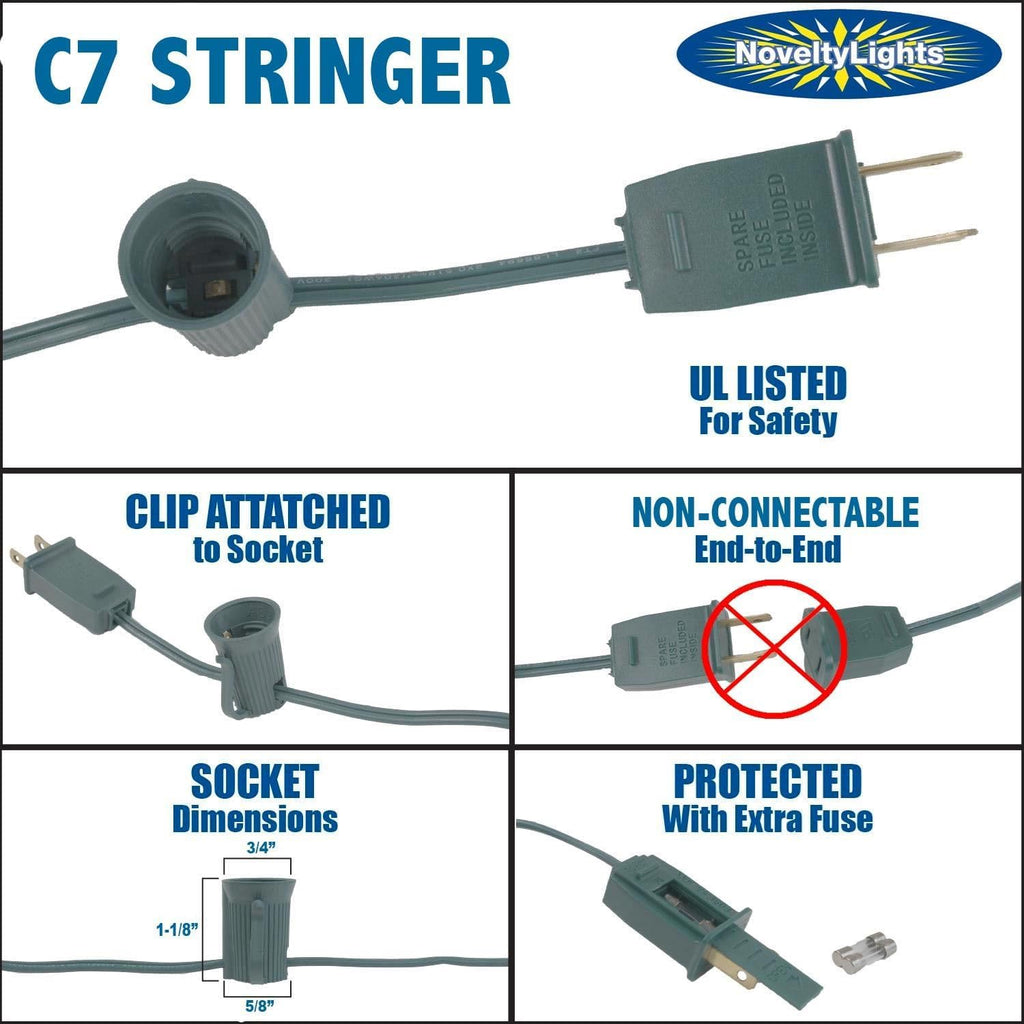 100 Foot C7 Outdoor String Light, Christmas Stringer
