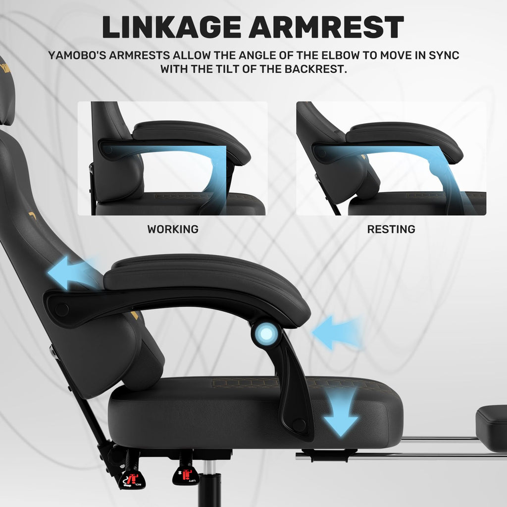 Gaming Chair with Footrest, Ergonomic Video Game Chair with Adjustable Lumbar and Headrest Massage Support, PU Leather