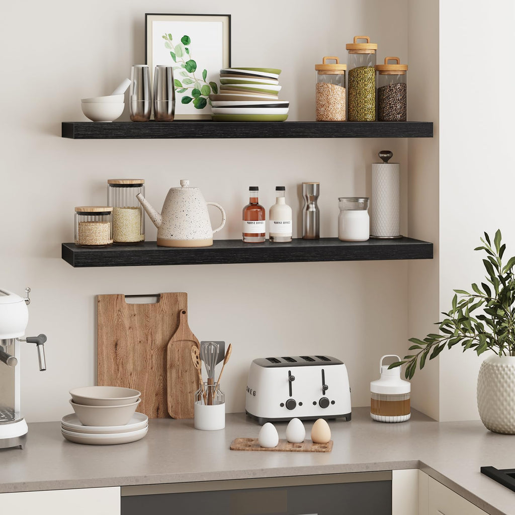 Floating Wall Shelves for Decor (Black, Set of 2, 35.4Inch)