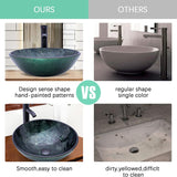 Vessel Sink 16.5" Bathroom Sinks Tempered Glass Green Art Basin Round Bowl with Faucet Combo Green,Countertop Bowl
