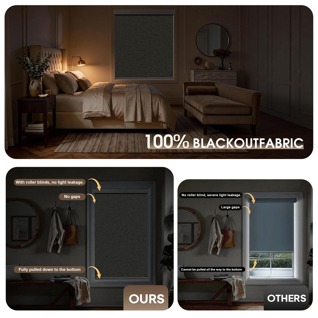 Cordless Blackout Roller Shades, 99% Light Blocking Blinds, Thermal Insulated Pull Down Window Shades Home