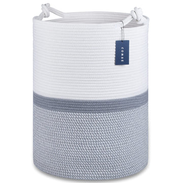 Tall Woven Blanket & Laundry Basket, 72L, Blend White & Gray