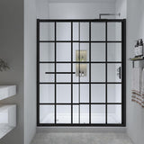 Black Grid Sliding Shower Door 55-60" W x 72" H, Matte Black, Single Sliding Door, Framed