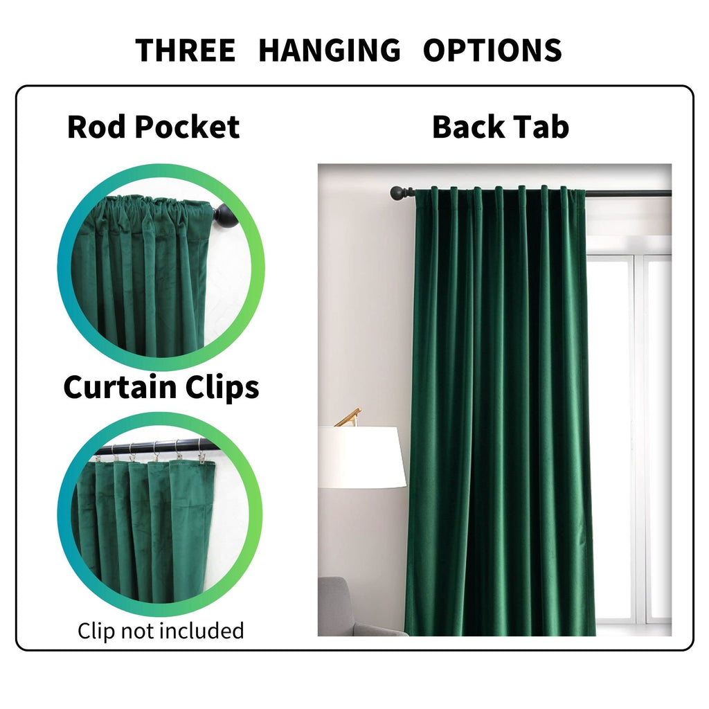 Emerald Green Velvet Curtains 52" W x 96" L Luxury 80% Blackout Curtains, Thermal Insulated Super Soft Window Drapes