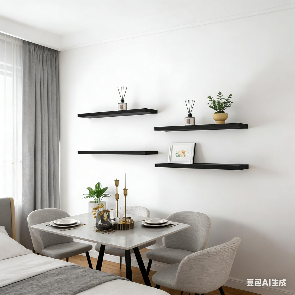 24 Inch Rustic Wood Floating Shelves Farmhouse Wooden Wall Shelves Bedroom Living Room Kitchen Office Set of 4 Black