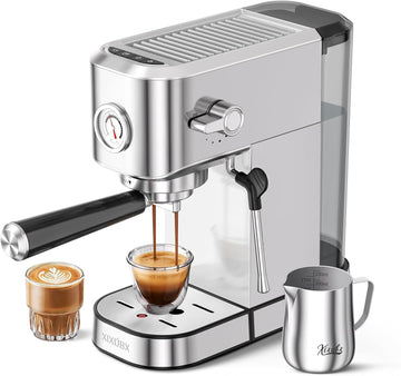 Espresso Machine with Milk Frother for Cappuccino & Latte | 20-Bar Pump, Built-in Pressure Gauge, Powerful Steam