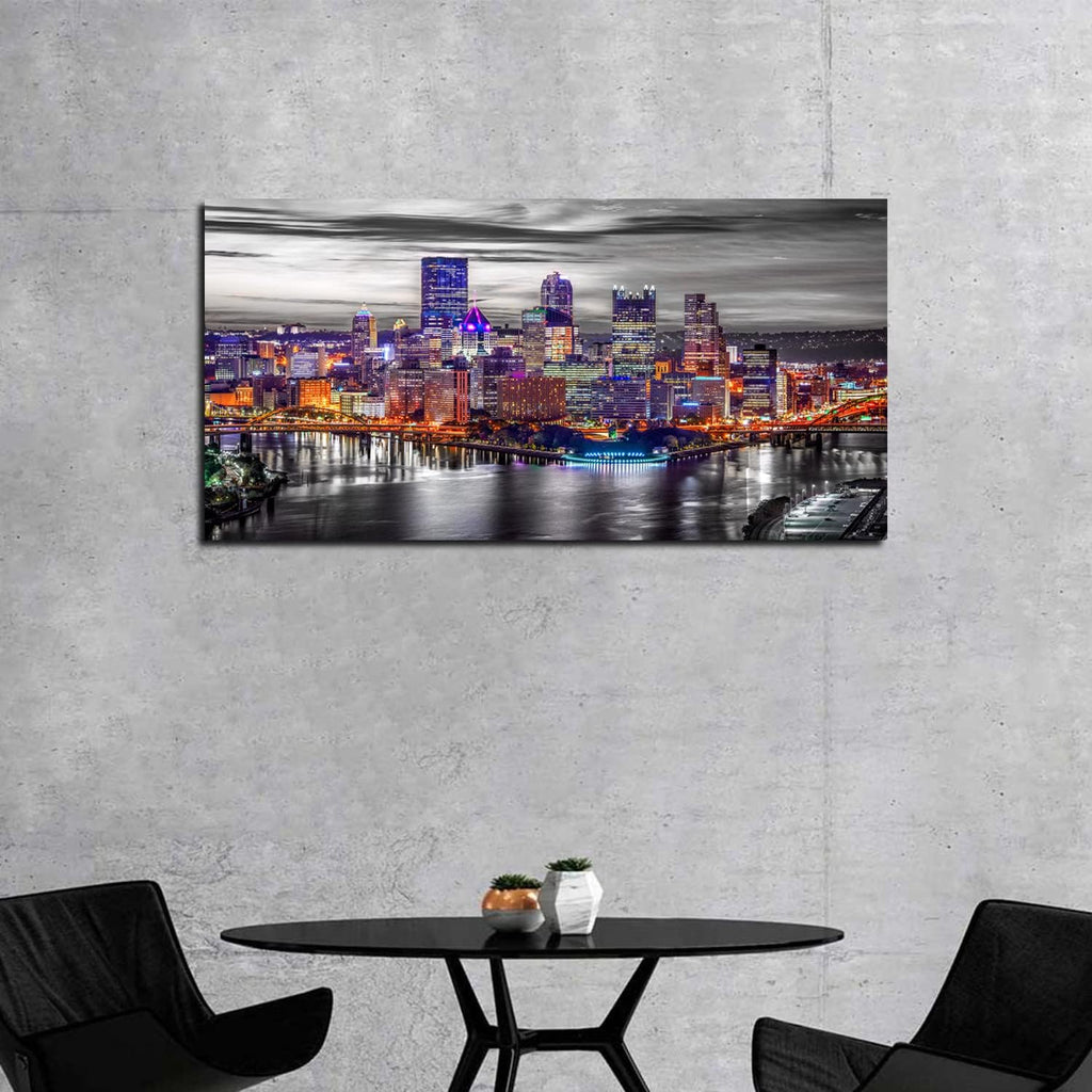 Pittsburgh Wall Art Living Room Decorations Black and White City Skyline Picture Modern Office Wall Decor
