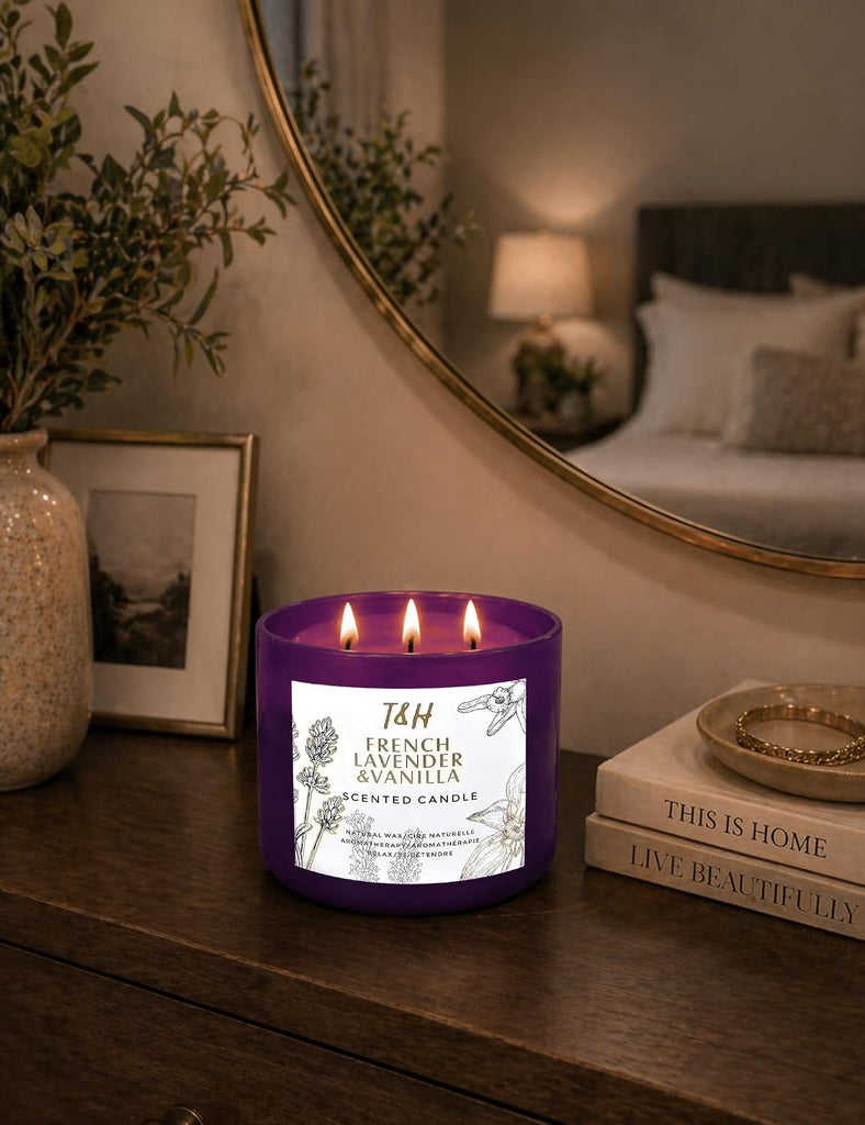 French Lavender Vanilla Large 3-Wick Soy Scented Candle, 15.8 oz