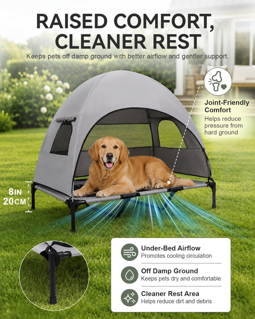 2-in-1 Elevated Dog Bed with Removable Canopy, (Large, 49x32x43in).