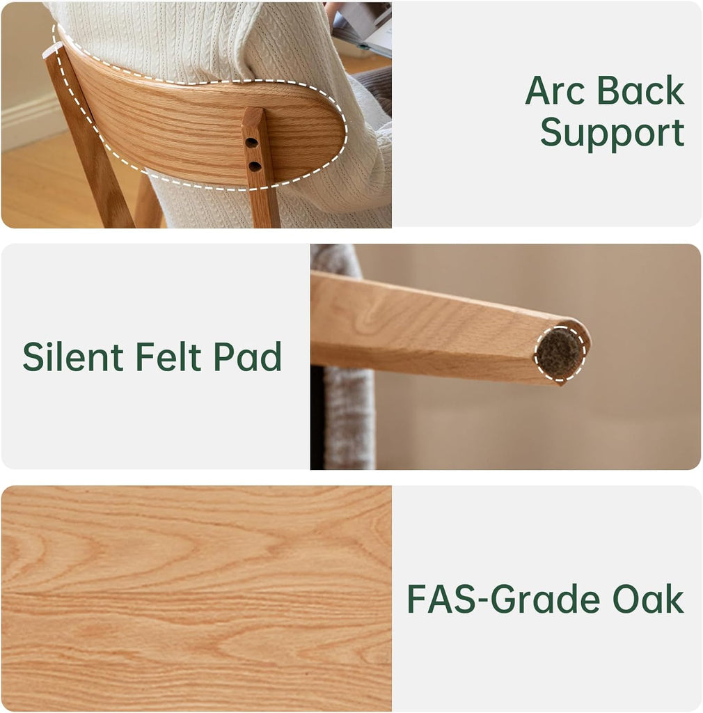 100% Solid Oak Dining Chairs, Mid Century Modern Dining Chair with Curved Backrest, Fabric Upholstered Dining Chairs