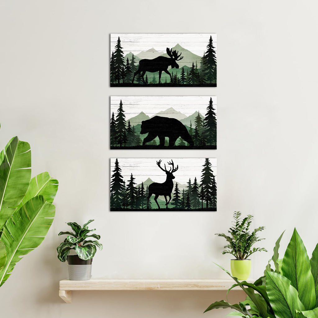 Moose Bear Deer Painting Cabin Decor Art Prints Rustic Hunting Themed Bathroom Decor Mountain Lodge Art Home Bedroom