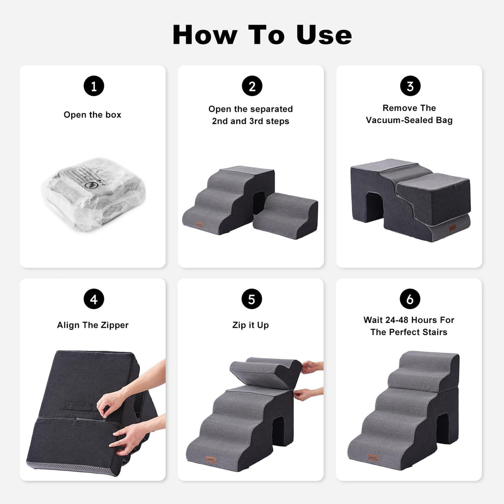 Dog Ramp for Large Dogs with Tunnel, 24" H 5 Steps for High Bed