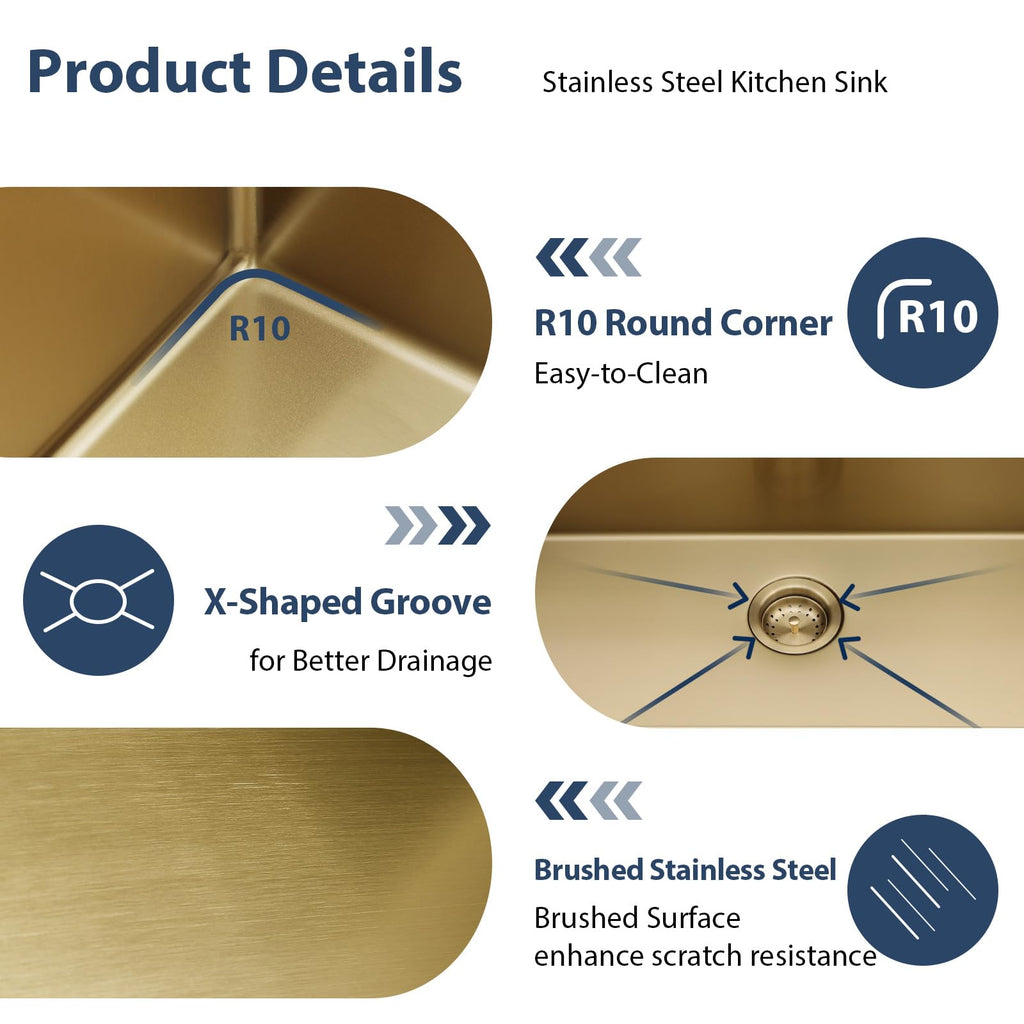 36 Inch Matte Gold Double Bowl Kitchen Sinks