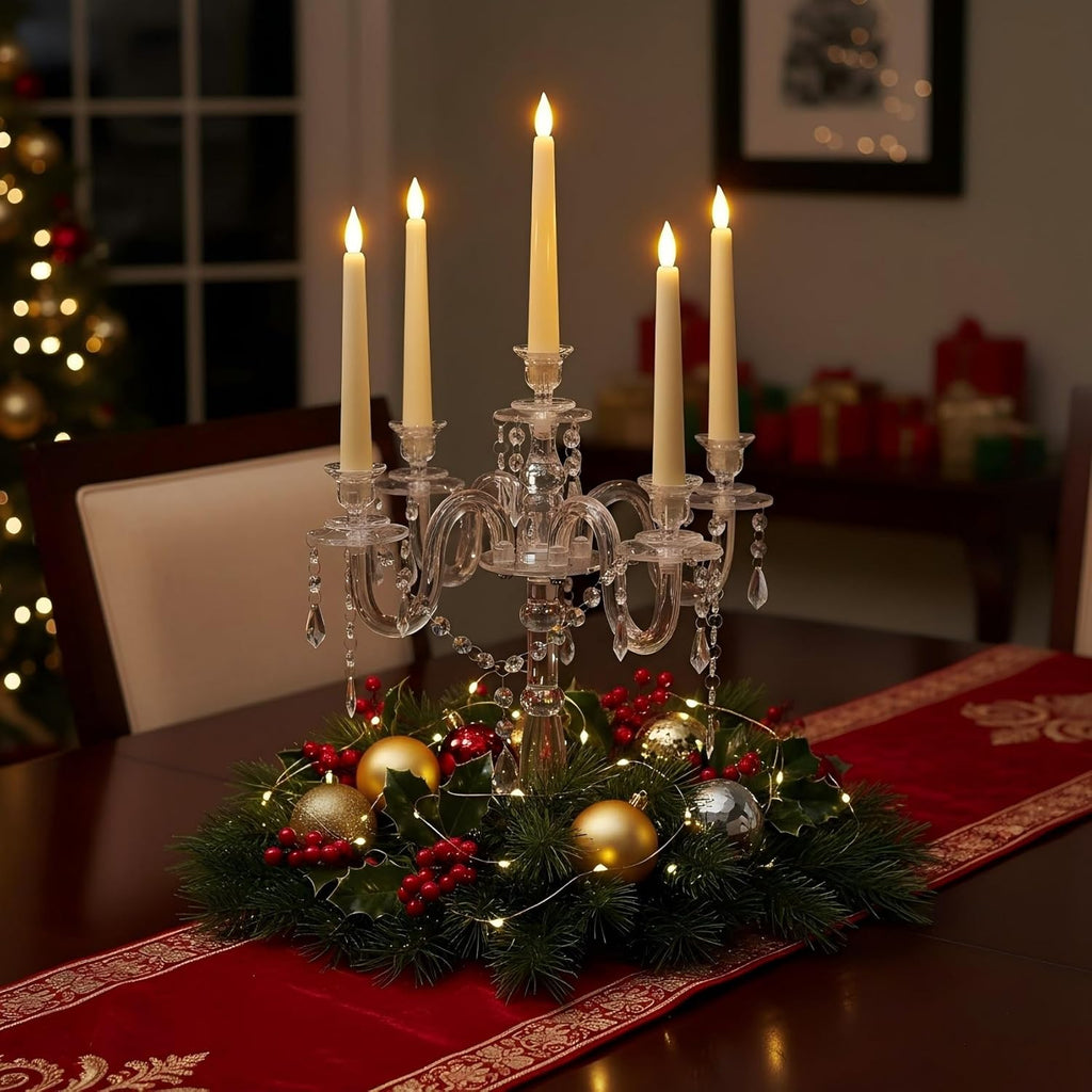 Acrylic Candelabra Centerpieces for Tables, 18.5in Tall 5 Arm Acrylic Candle Holder for Taper LED Candles, Clear