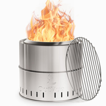 15.5 inch Stainless Steel Smokeless Fire Pit with Grill & Tote Bag