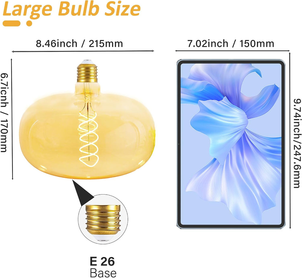 Large LED Edison Light Bulb 6W 600LM E26 Dimmable 2200k, 1 PC