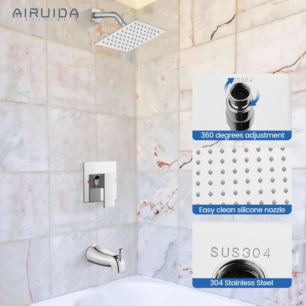 6 Inch Shower Faucet Set,Bathtub Faucet Kit,Chrome Polish