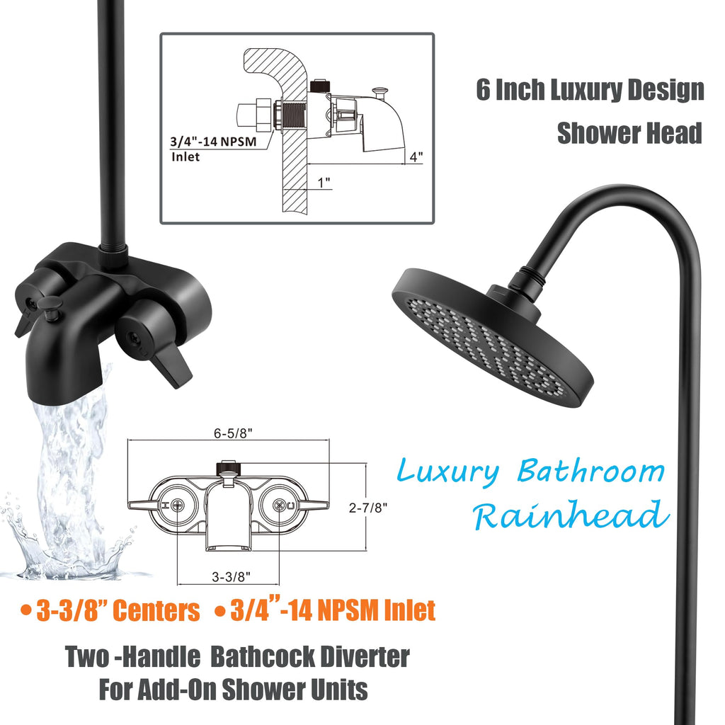 Clawfoot Tub Shower Kit With D-Style Shower Rod,Matte Black