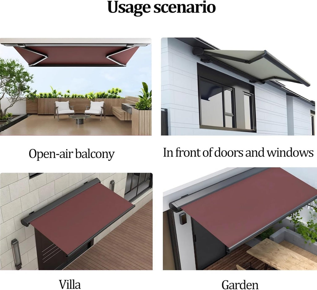 Outdoor Motorized Retractable Awning, Full Cassette Aluminum Patio Canopy with Remote Control for Deck, Backyard