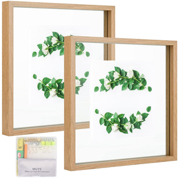 10x10 Floating Frame Set of 2, Double Glass Square Photo Frame, Display Any Size Photo up to 10x10, Wall Mount or