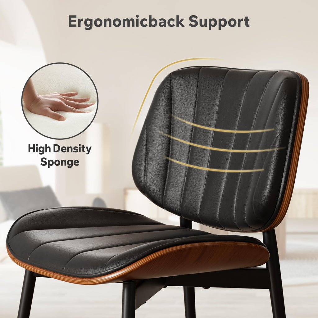 Mid Century Modern Dining Chairs Set of 8, Upholstered Faux Leather Kitchen Dining Room Living Room Chairs, Walnut