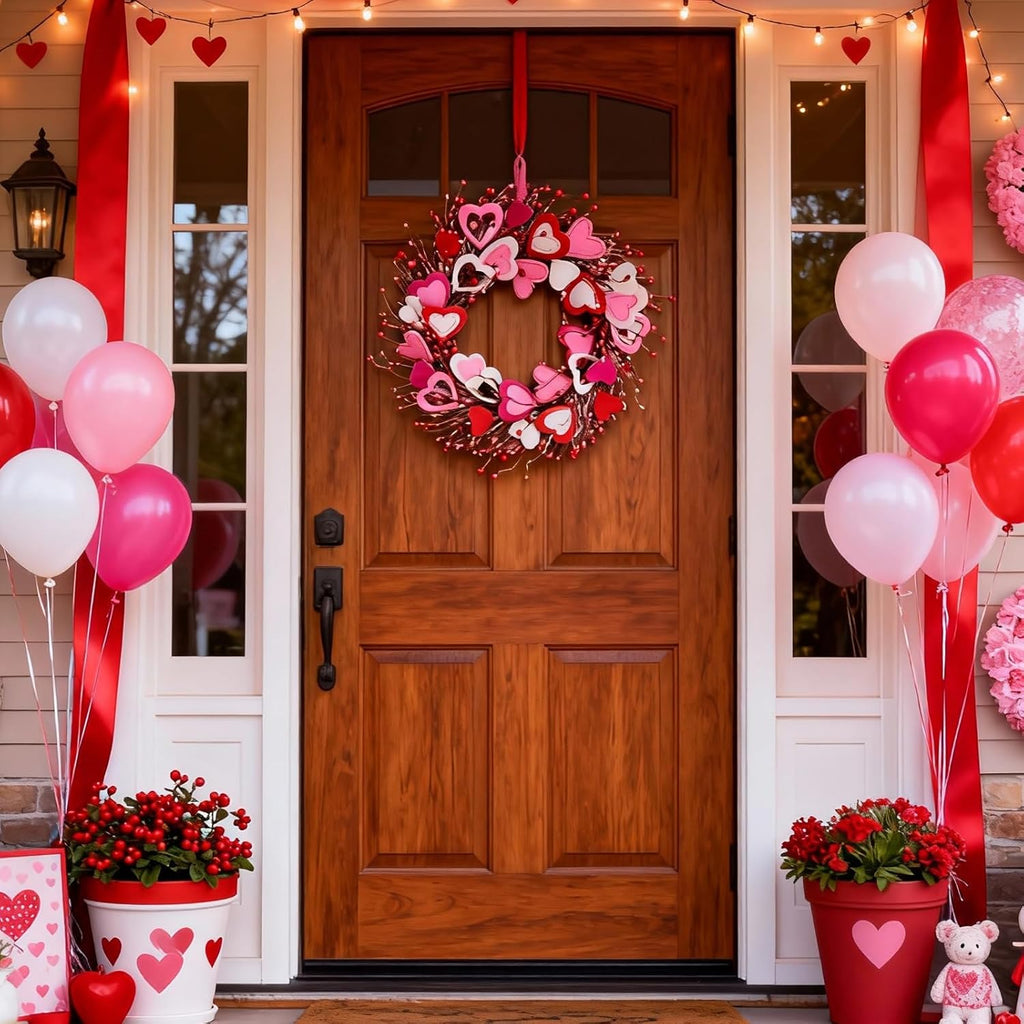 Valentine's Day Wreath, Romantic Valentines Wreaths for Front Door 20 Inch, Pink Red White Valentine Wreath