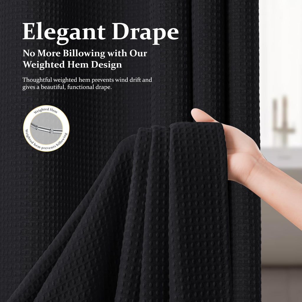 Extra Long Waffle Shower Curtain 256 GSM Fabric 72"x84" Black