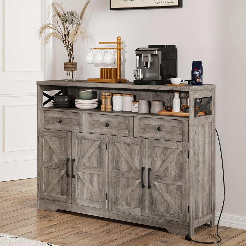 51" Farmhouse Buffet Sideboard with Storage, Kitchen Pantry Cabinet | with Storage Drawers, Wood Cupboard Hutch